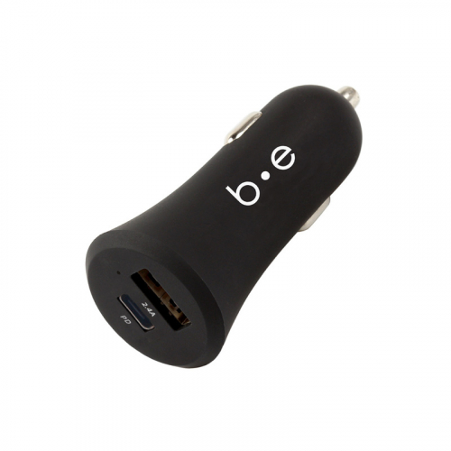 B.E. Chargeur pour voiture noir USB-C et USB-A