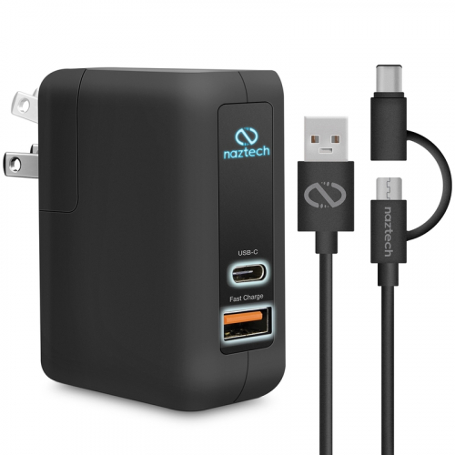 Naztech - Bloc Double et Cable 2 en 1 USB-C / Micro-USB - Noir