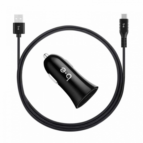 B.E. - Chargeur pour voiture 2.4A avec cable USB-C - Noir