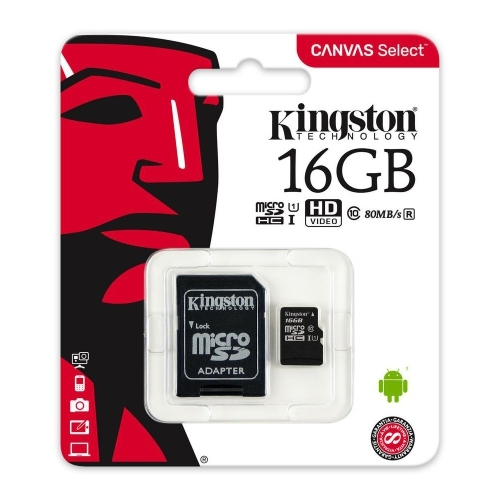 Kingston MicroSD 16 Go + Adaptateur